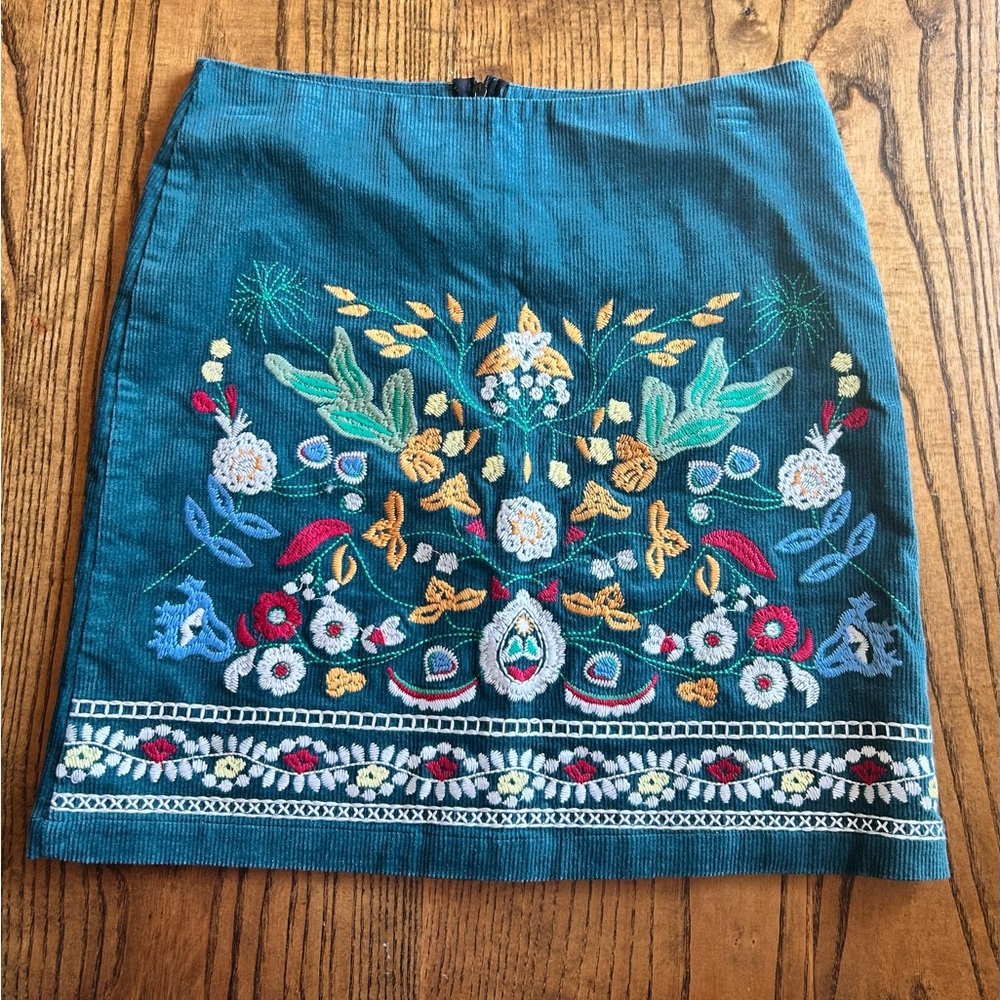 Embroidered Corduroy Skirt